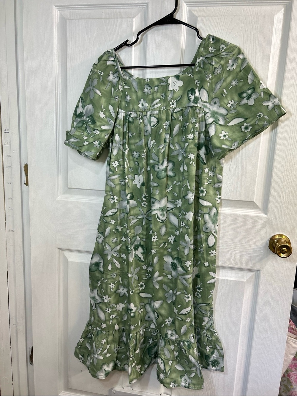 Haband Green Floral Midi Dress Ruffle Hem Cottagecore Size M